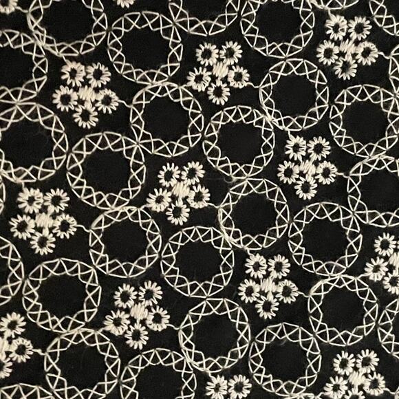 LOFT Black & Ivory Embroidered Floral Cap Sleeve, Collar Faux Wrap Dress 8 - Picture 4 of 10